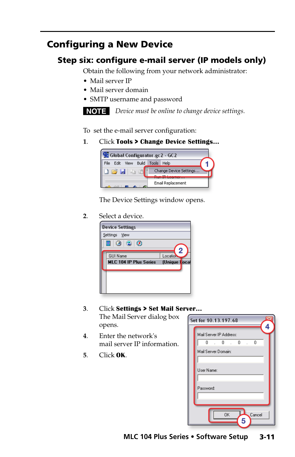 Configuring a new device, Step six: configure e‑mail server (ip models only), Step six: configure e-mail server (ip models only) | Extron Electronics MLC 104 Plus Series Setup Guide User Manual | Page 33 / 60