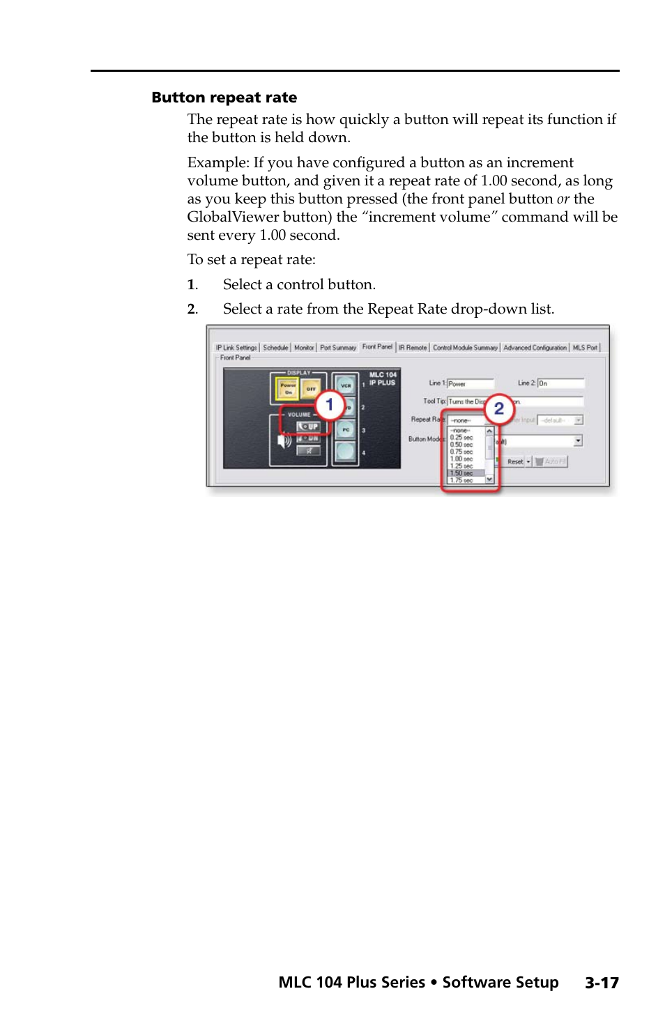 Button repeat rate, Button repeat rate -17 | Extron Electronics MLC 104 Plus Series Setup Guide User Manual | Page 39 / 60