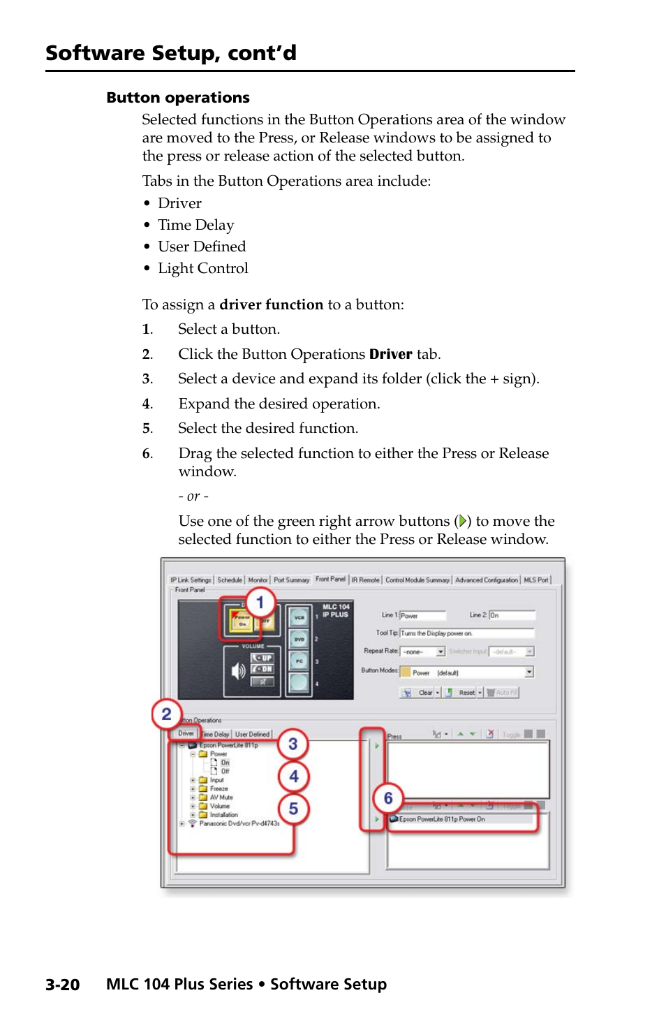 Button operations, Button operations -20, Software setup, cont’d | Extron Electronics MLC 104 Plus Series Setup Guide User Manual | Page 42 / 60