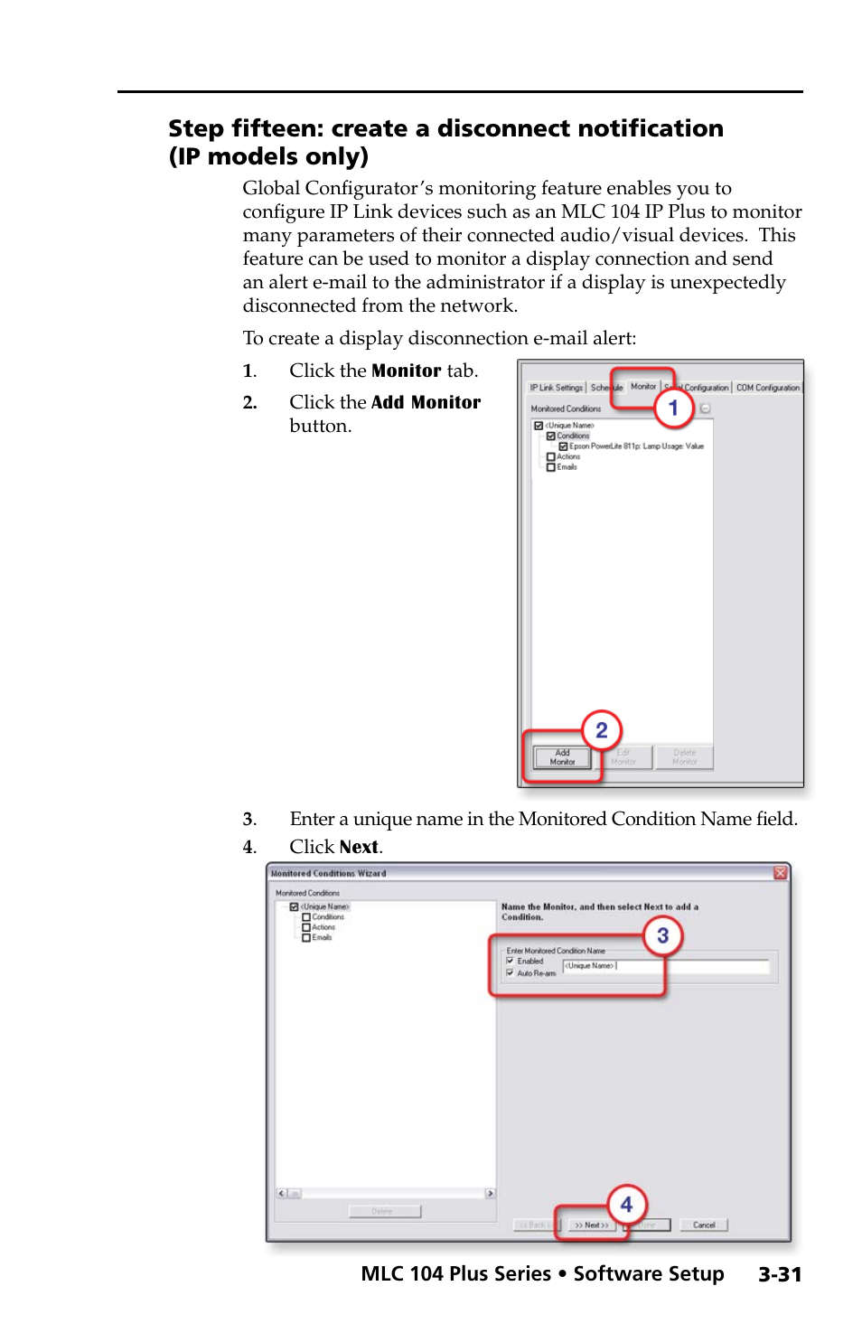 Step fifteen: create a disconnect notification, Ip models only) -31 | Extron Electronics MLC 104 Plus Series Setup Guide User Manual | Page 53 / 60