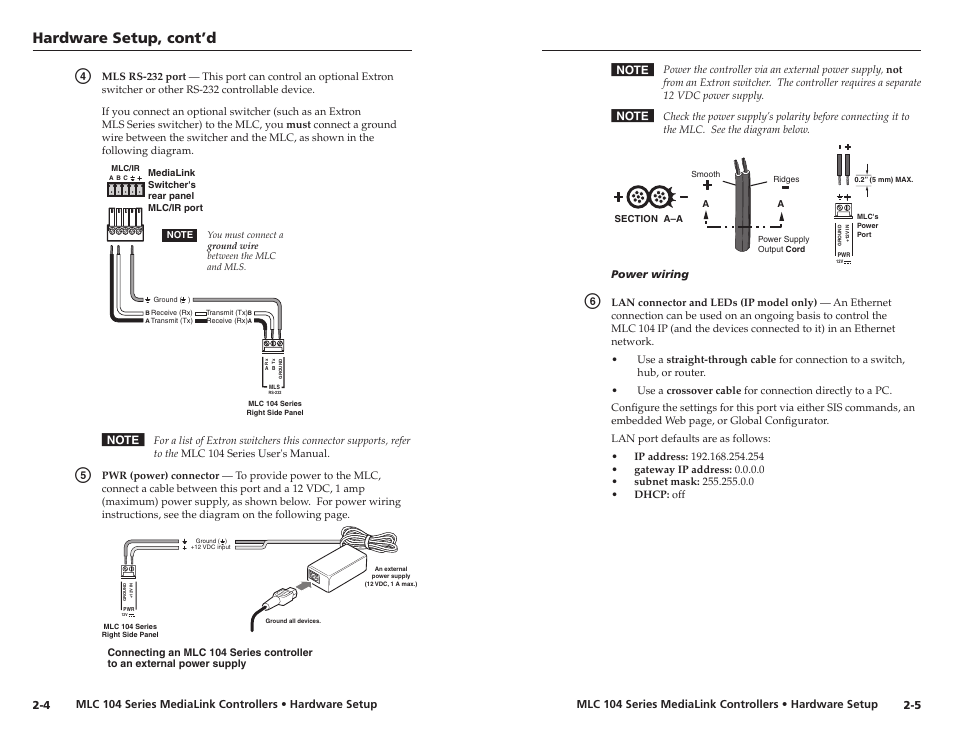 Hardware setup, cont’d | Extron Electronics MLC 104 IP Series Setup Guide User Manual | Page 10 / 23