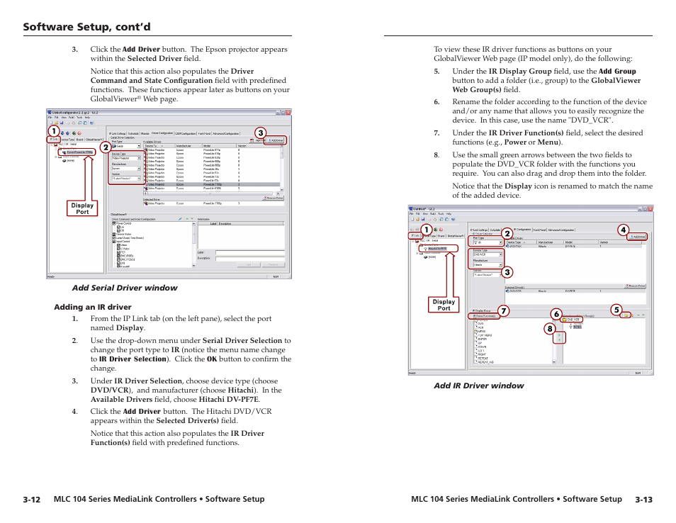 Adding an ir driver, Adding an ir driver -12, Software setup, cont’d | Extron Electronics MLC 104 IP Series Setup Guide User Manual | Page 18 / 23