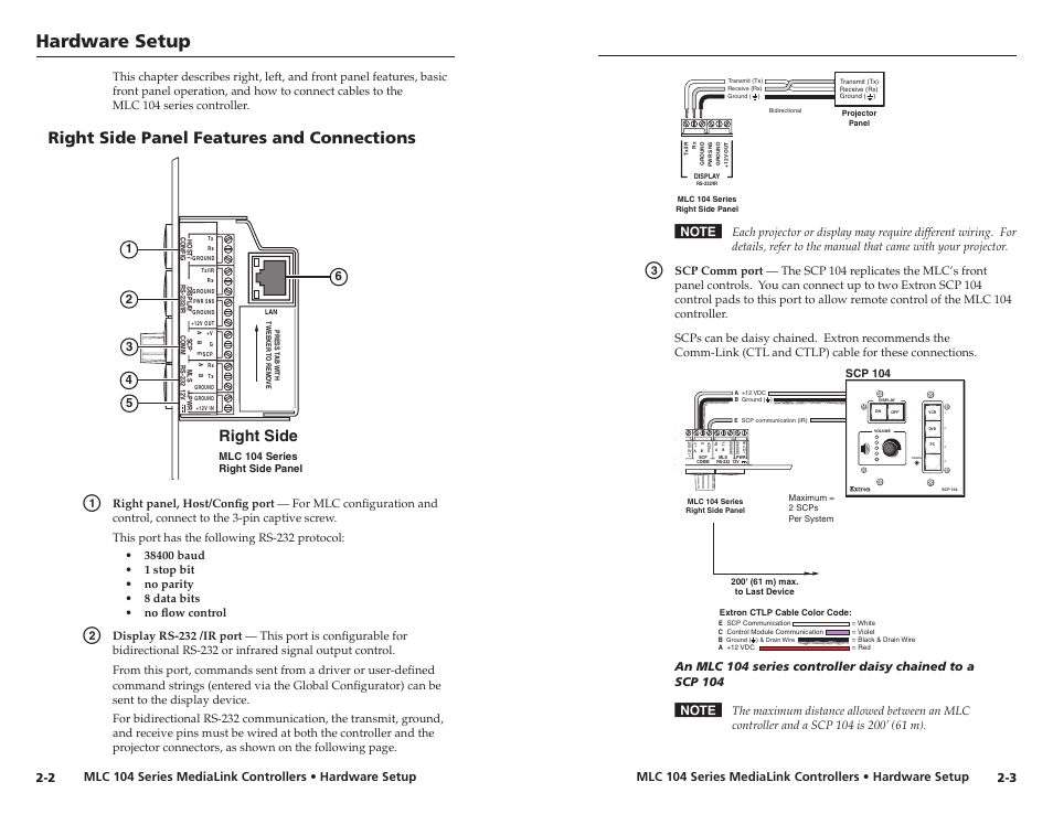 Right side panel features and connections, Hardware setup, Rght sde panel features and connectons | Right side | Extron Electronics MLC 104 IP Series Setup Guide User Manual | Page 9 / 23