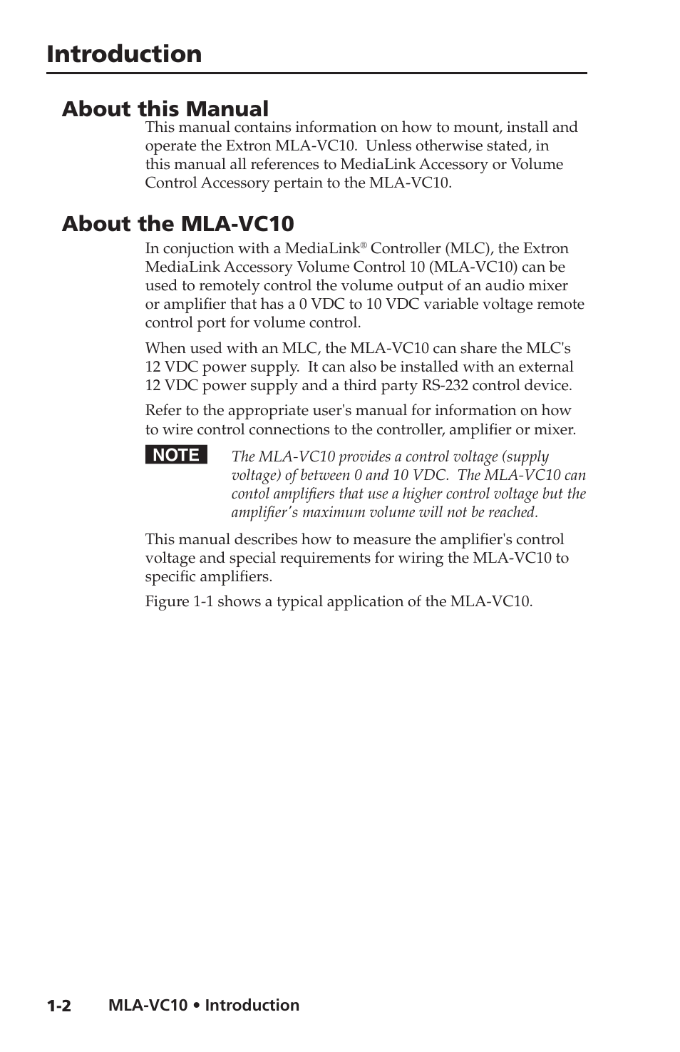 About this manual, About the mla-vc10, Introduction | Extron Electronics MLA-VC10 User Manual | Page 10 / 52