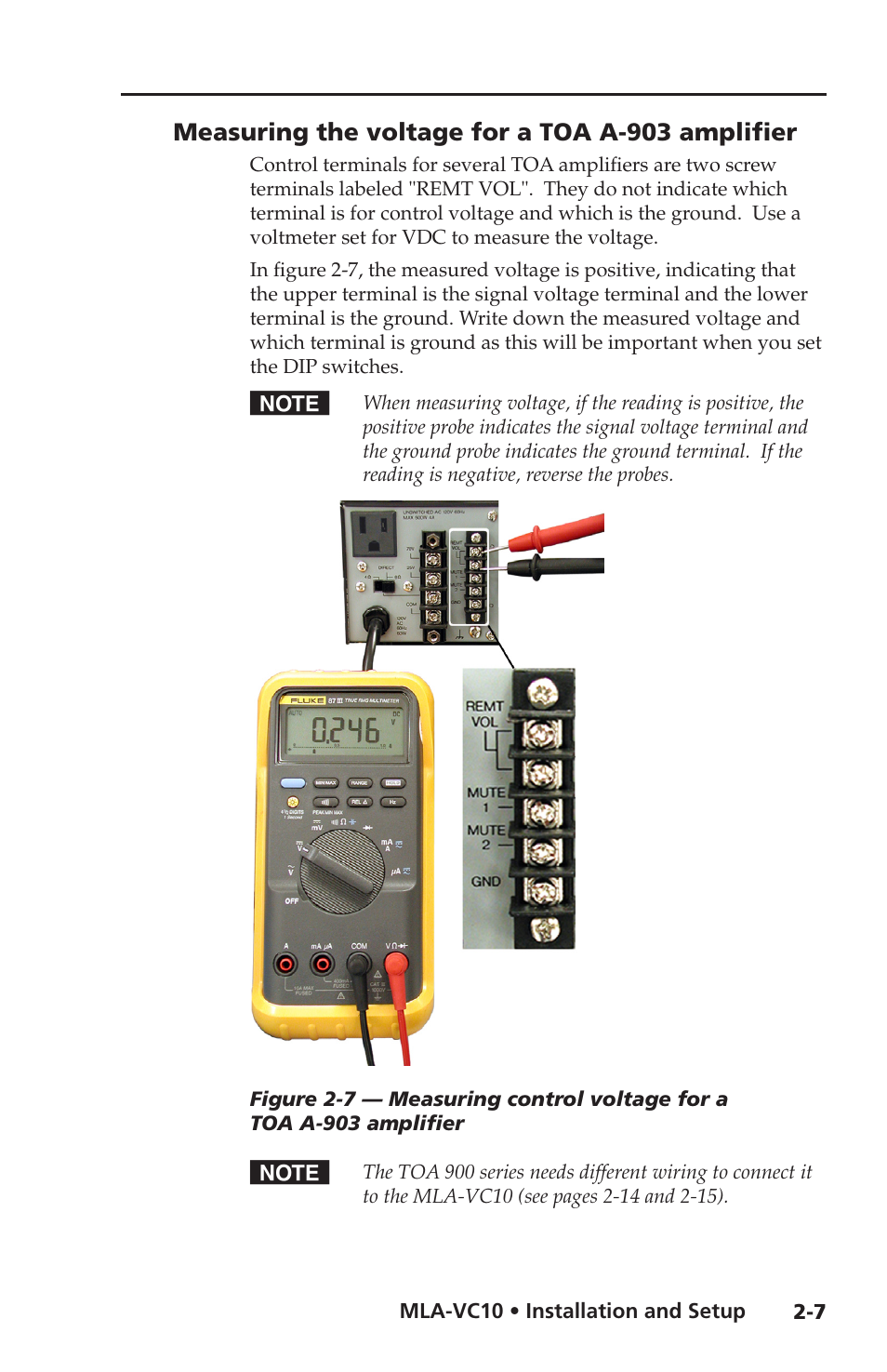 Measuring the voltage for a toa a-903 amplifier, Measuring the voltage for a toa a-903 amplifier -7 | Extron Electronics MLA-VC10 User Manual | Page 19 / 52