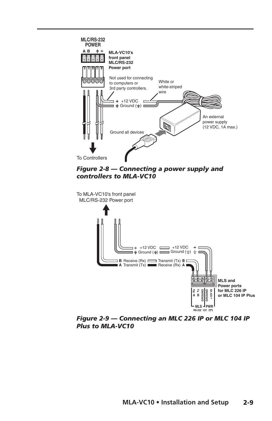 Mla-vc10 • installation and setup, Mlc/rs-232 power | Extron Electronics MLA-VC10 User Manual | Page 21 / 52