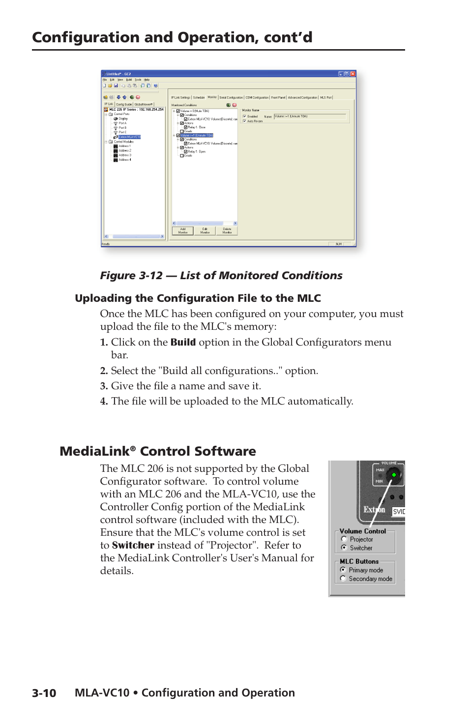 Uploading the configuration file to the mlc, Medialink® control software, Uploading the configuration file to the mlc -10 | Medialink, Control software -10, Configuration and operation, cont’d, Control software | Extron Electronics MLA-VC10 User Manual | Page 38 / 52