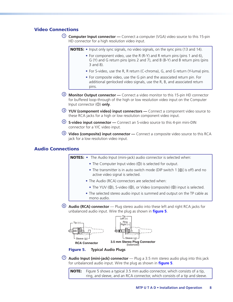 Video connections, Audio connections, Video connections audio connections | Extron Electronics MTP U T A D User Guide User Manual | Page 14 / 24
