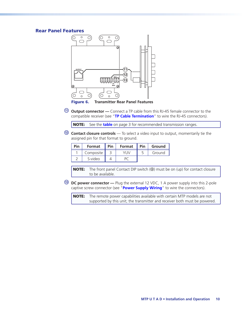 Rear panel features, Making connections, Rear panel | Features, For connector wiring details) | Extron Electronics MTP U T A D User Guide User Manual | Page 16 / 24