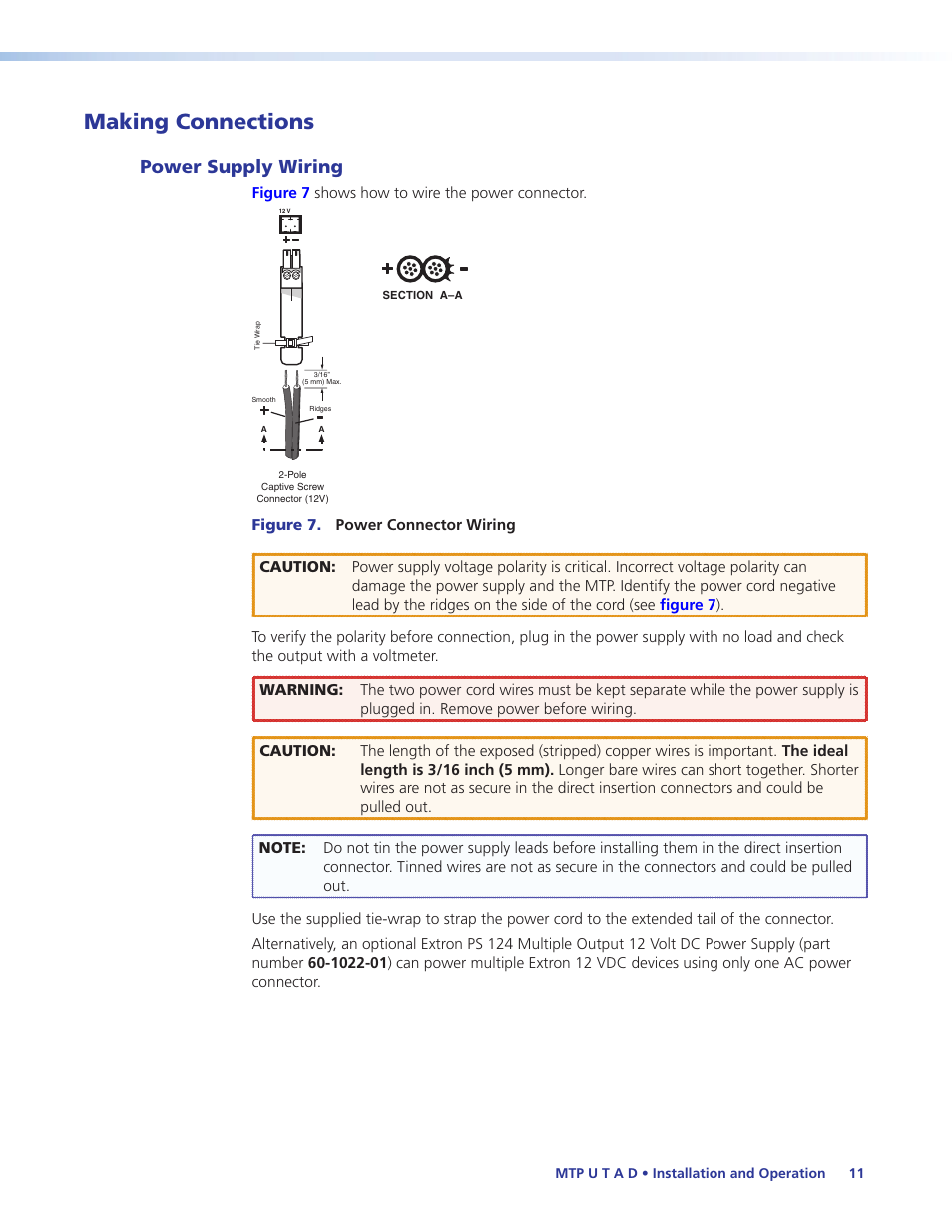 Making connections, Power supply wiring, To wir | Extron Electronics MTP U T A D User Guide User Manual | Page 17 / 24