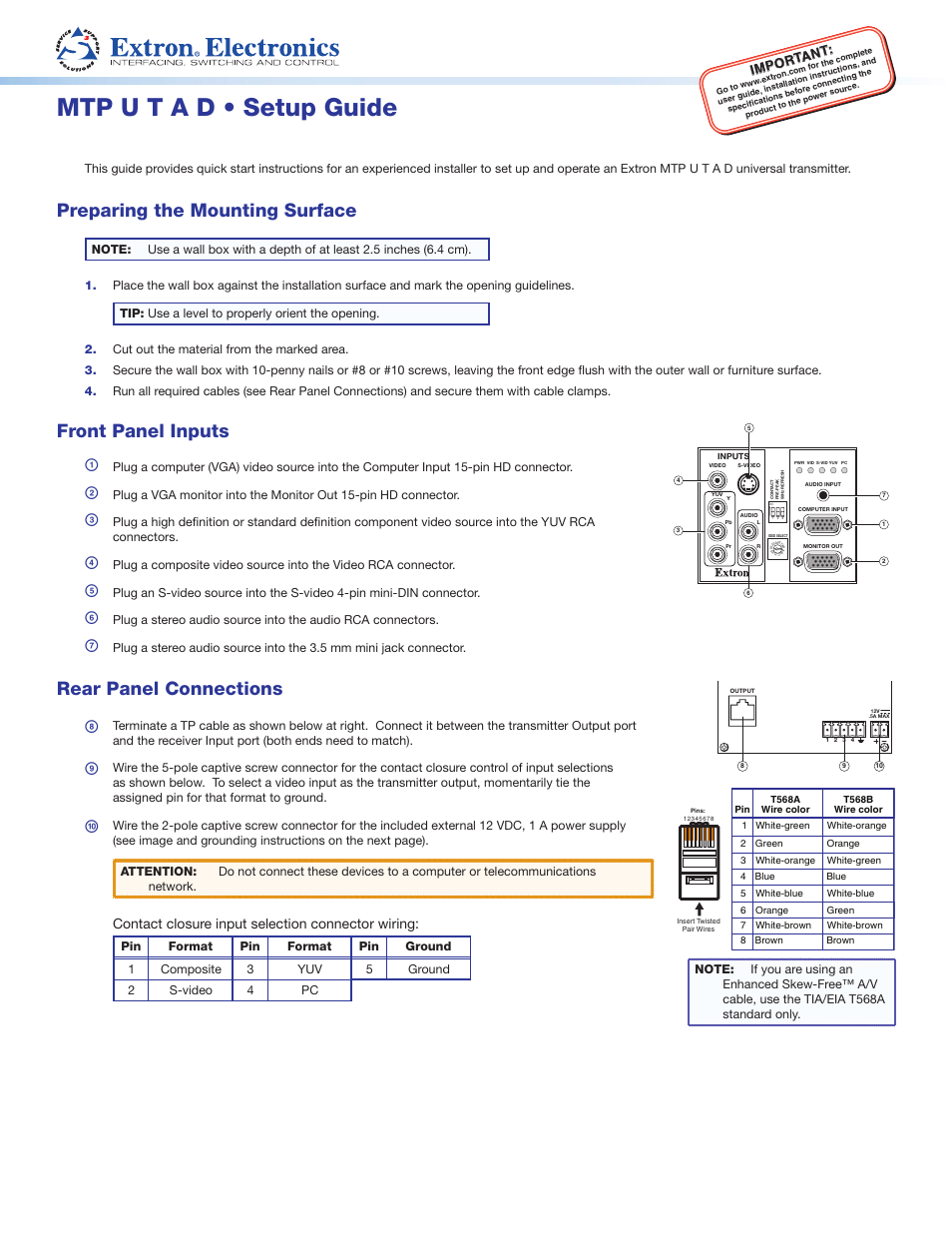 Extron Electronics MTP U T A D Setup Guide User Manual | 2 pages