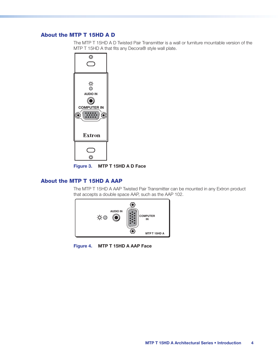 About the mtp t 15hd a d, About the mtp t 15hd a aap | Extron Electronics MTP T 15HD A User Guide User Manual | Page 10 / 22