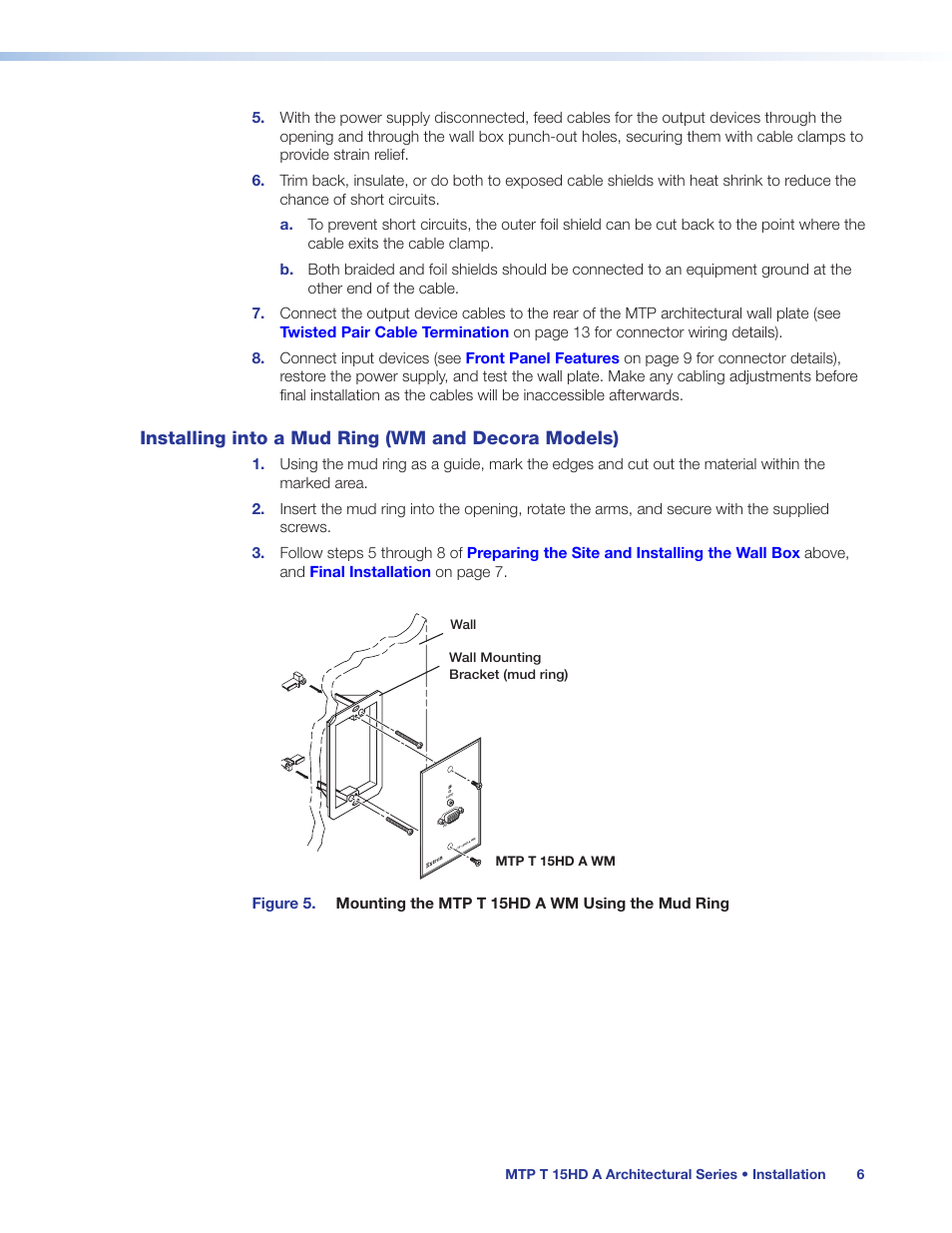 Installing into a mud ring (wm and decora, Models), Installing into a mud ring (wm and decora models) | Extron Electronics MTP T 15HD A User Guide User Manual | Page 12 / 22