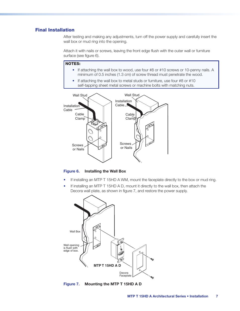 Final installation, Installing the mtp t 15hd a aap | Extron Electronics MTP T 15HD A User Guide User Manual | Page 13 / 22