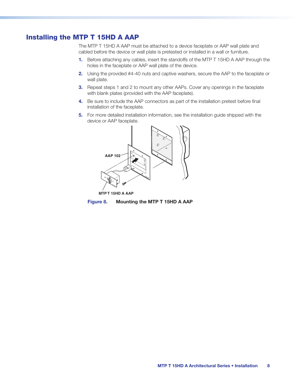 Installing the mtp t 15hd a aap | Extron Electronics MTP T 15HD A User Guide User Manual | Page 14 / 22