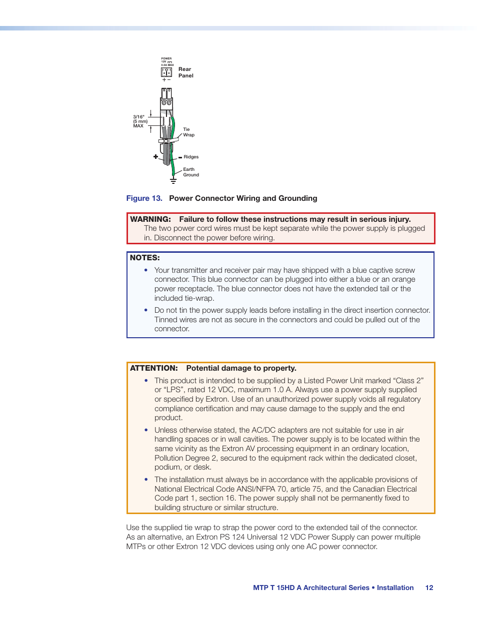 Power supply wiring and grounding | Extron Electronics MTP T 15HD A User Guide User Manual | Page 18 / 22