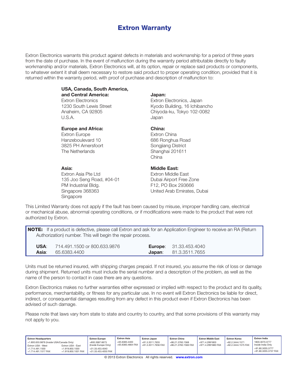 Extron warranty, Reference information, Decora template dimensions | Extron Electronics MTP T 15HD A User Guide User Manual | Page 22 / 22