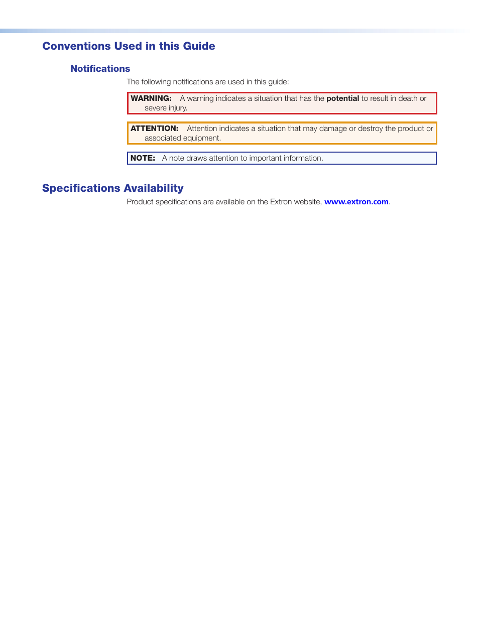 Conventions used in this guide, Specifications availability | Extron Electronics MTP T 15HD A User Guide User Manual | Page 4 / 22