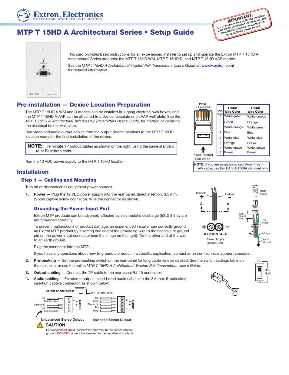 Extron Electronics MTP T 15HD A Setup Guide User Manual | 2 pages