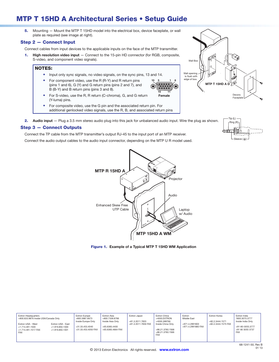 Mtp t 15hd a architectural series • setup guide, Step 2 — connect input, Step 3 — connect outputs | Peakin g le ve l, Mtp 15hd a wm, Mtp r 15hd a | Extron Electronics MTP T 15HD A Setup Guide User Manual | Page 2 / 2