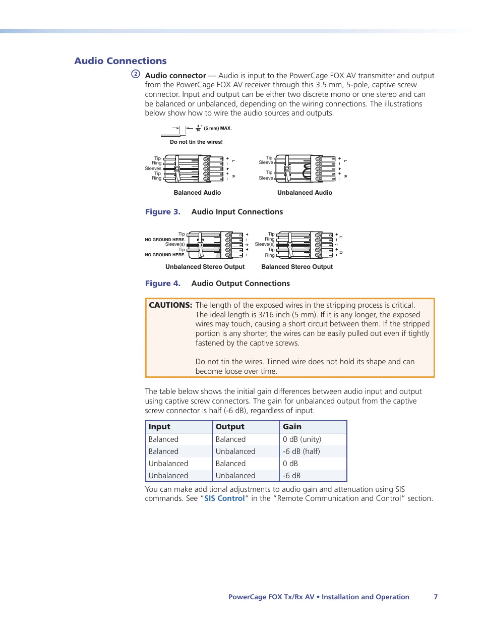 Audio connections | Extron Electronics PowerCage FOX Tx_Rx AV User Guide User Manual | Page 13 / 48