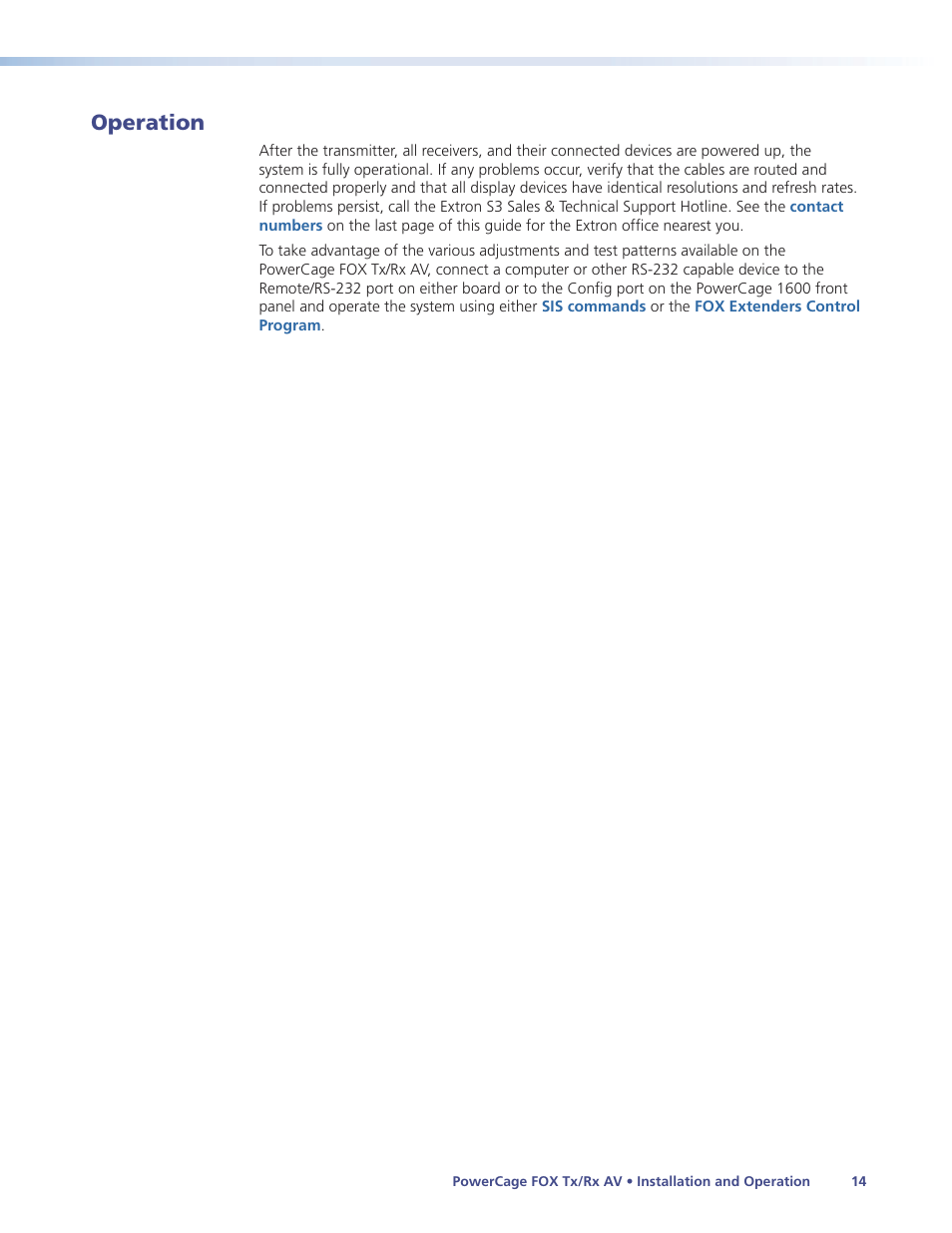 Operation | Extron Electronics PowerCage FOX Tx_Rx AV User Guide User Manual | Page 20 / 48