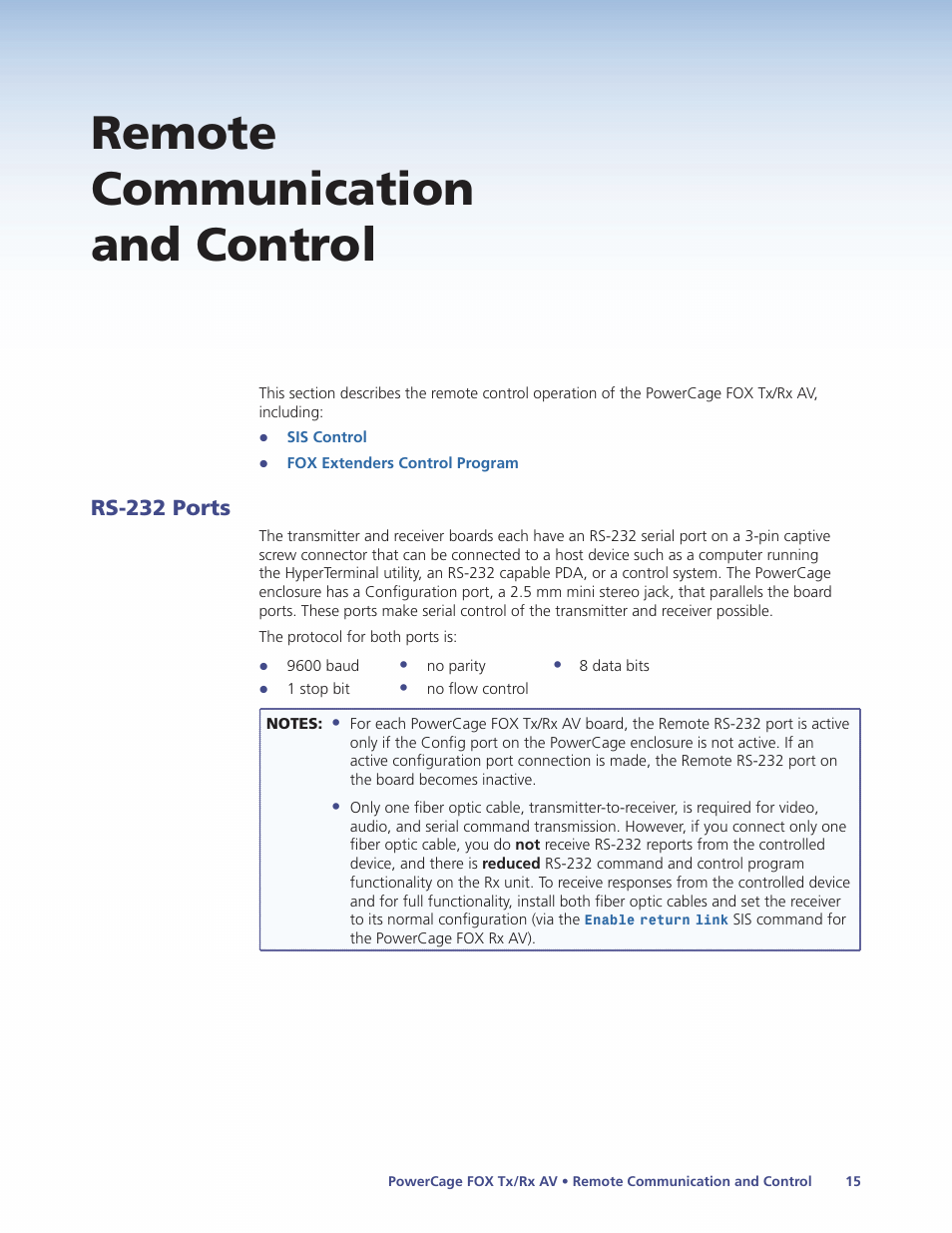 Remote communication and control, Rs-232 ports | Extron Electronics PowerCage FOX Tx_Rx AV User Guide User Manual | Page 21 / 48