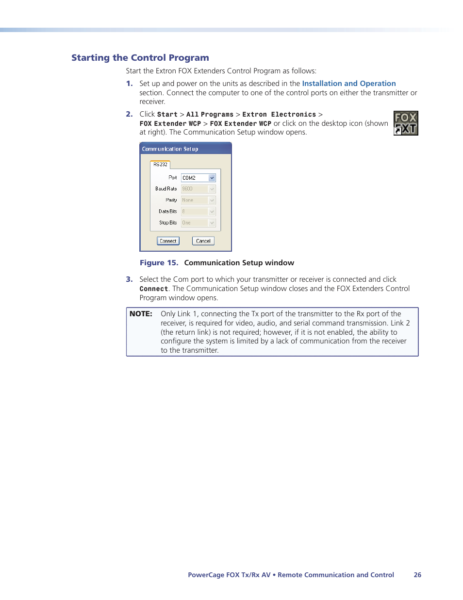 Starting the control program | Extron Electronics PowerCage FOX Tx_Rx AV User Guide User Manual | Page 32 / 48