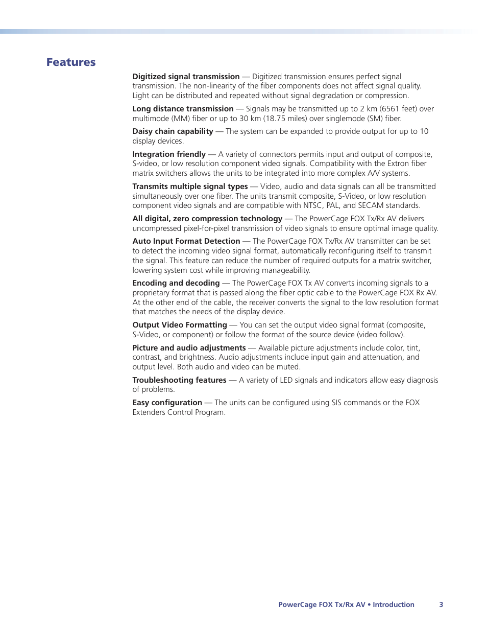 Features | Extron Electronics PowerCage FOX Tx_Rx AV User Guide User Manual | Page 9 / 48