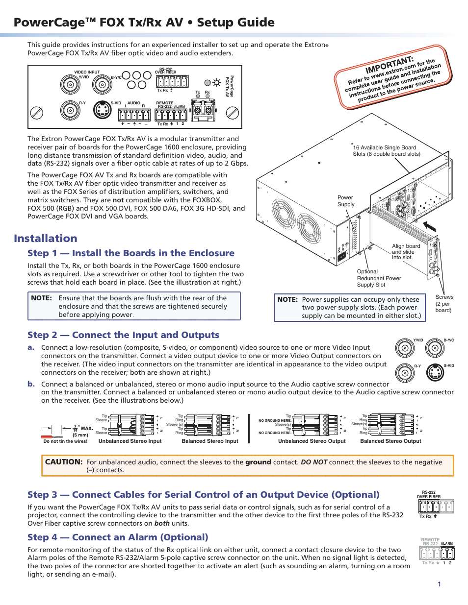 Extron Electronics PowerCage FOX Tx_Rx AV Setup Guide User Manual | 2 pages