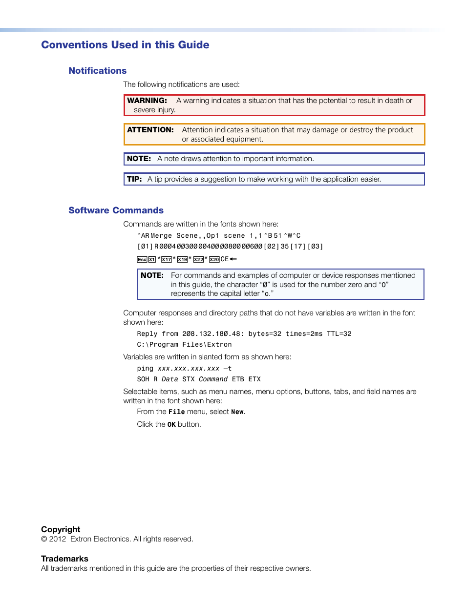 Conventions used in this guide | Extron Electronics PowerCage FOX SR HDMI User Guide User Manual | Page 4 / 38