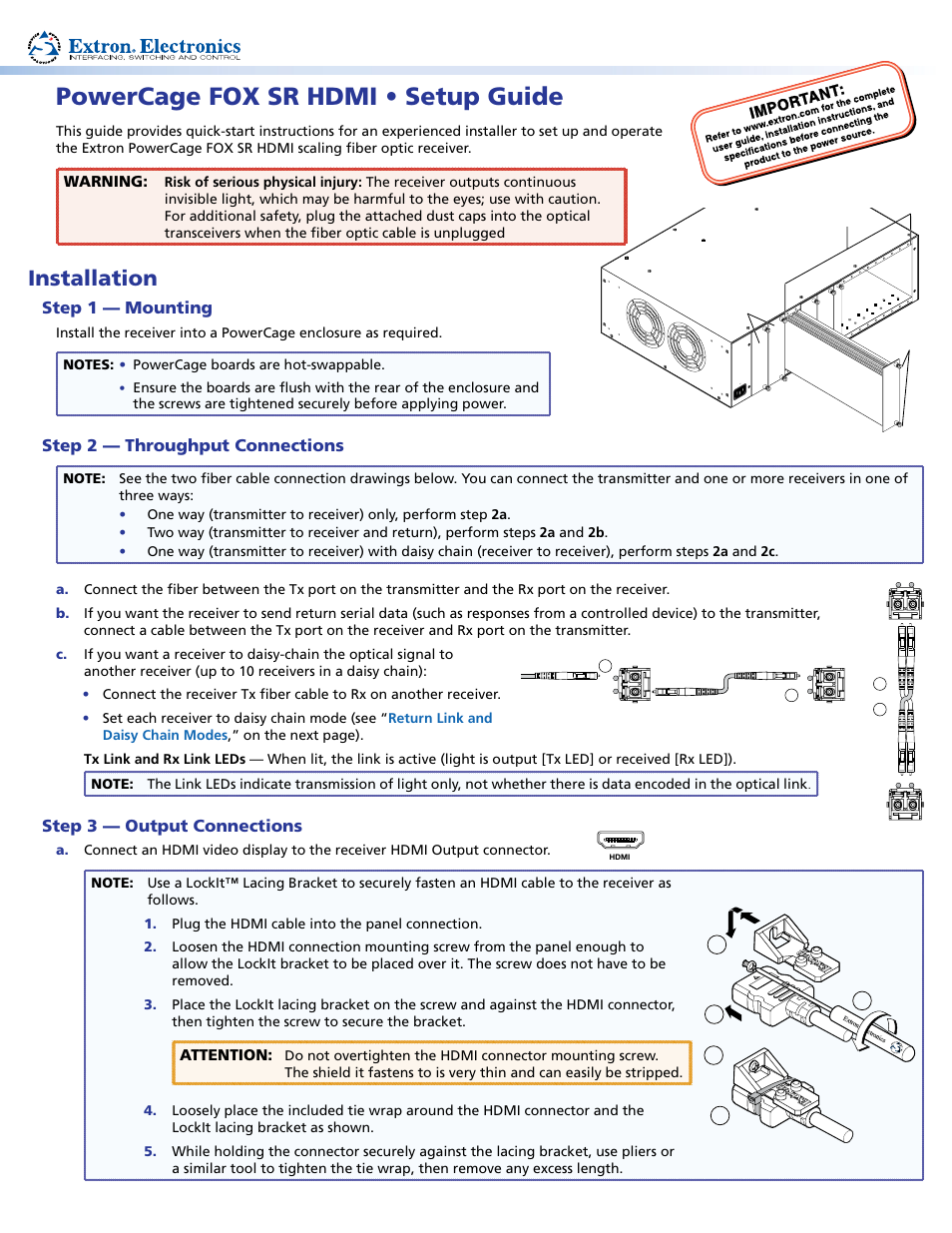 Extron Electronics PowerCage FOX SR HDMI Setup Guide User Manual | 2 pages