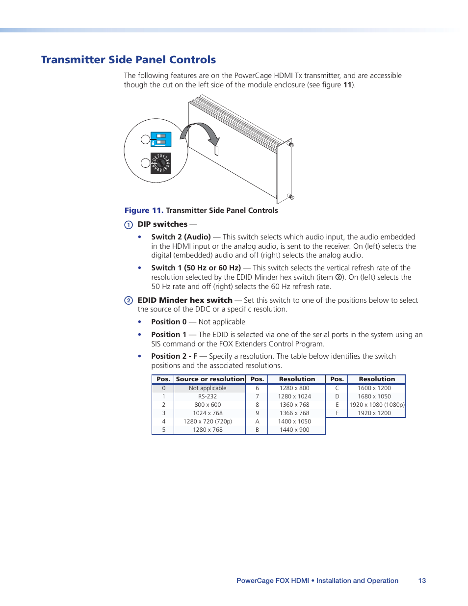 Transmitter side panel controls | Extron Electronics PowerCage FOX Tx_Rx HDMI User Guide User Manual | Page 19 / 49