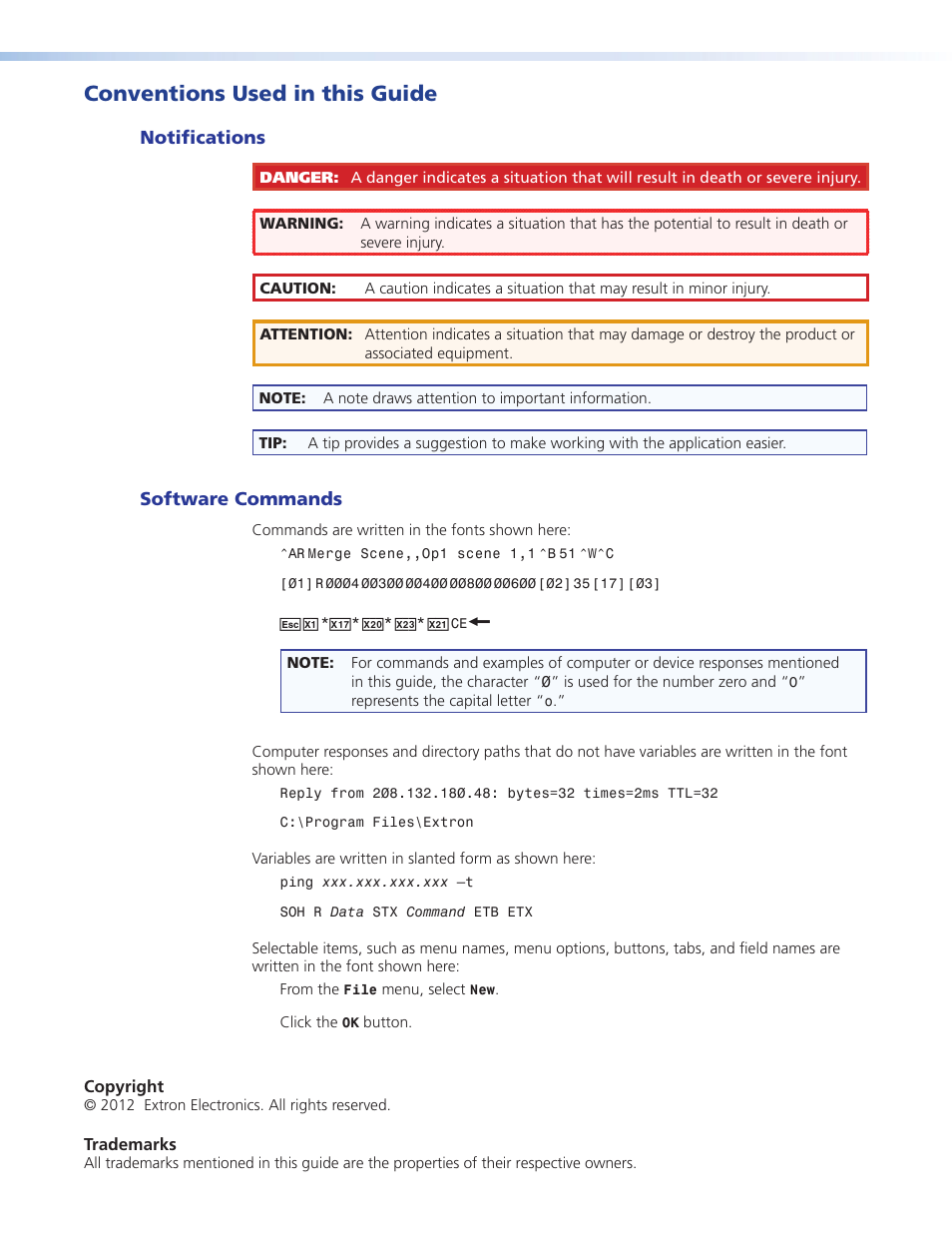 Conventions used in this guide | Extron Electronics PowerCage FOX Tx_Rx HDMI User Guide User Manual | Page 4 / 49