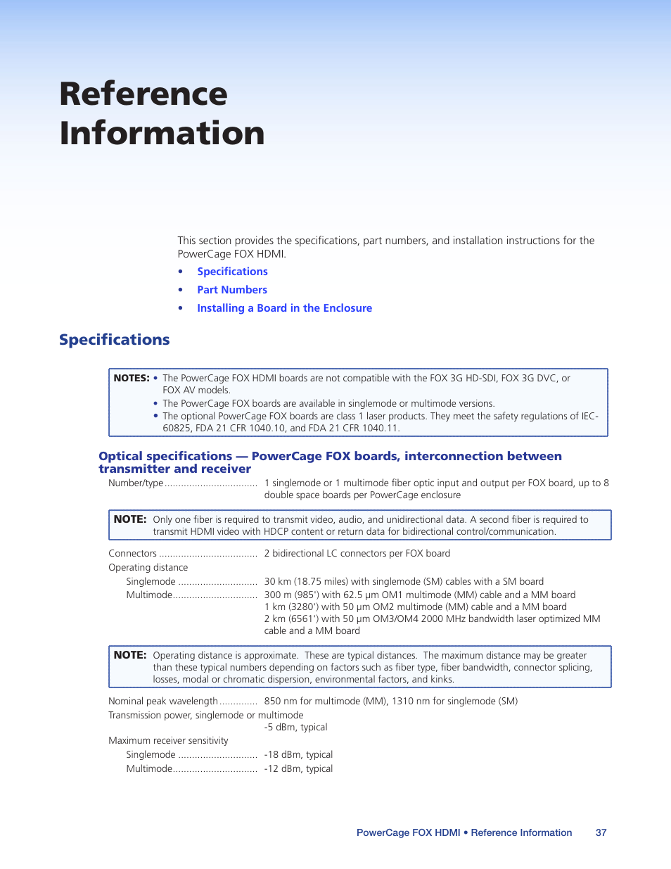 Reference information, Specifications | Extron Electronics PowerCage FOX Tx_Rx HDMI User Guide User Manual | Page 43 / 49