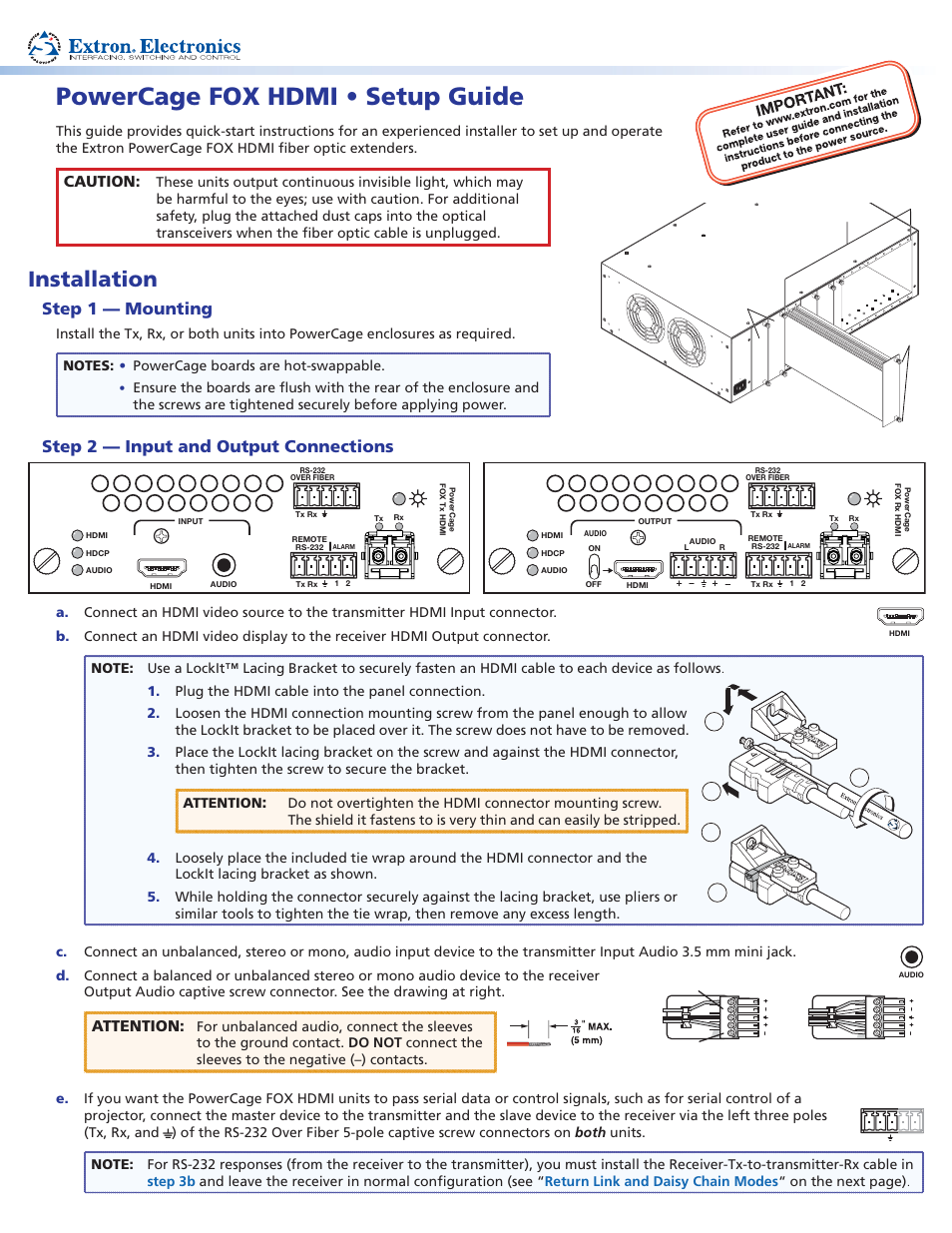 Extron Electronics PowerCage FOX HDMI Setup Guide User Manual | 2 pages