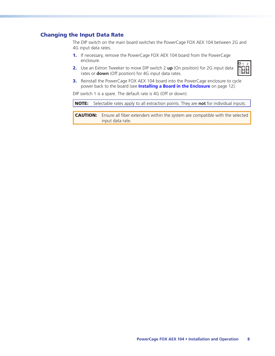 Changing the input data rate | Extron Electronics PowerCage FOX AEX 104 User Guide User Manual | Page 14 / 19