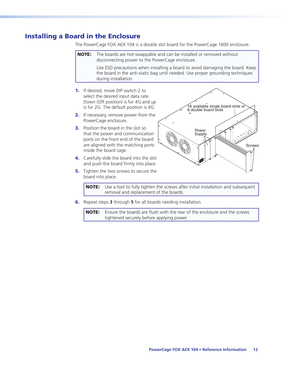 Installing a board in the enclosure | Extron Electronics PowerCage FOX AEX 104 User Guide User Manual | Page 18 / 19