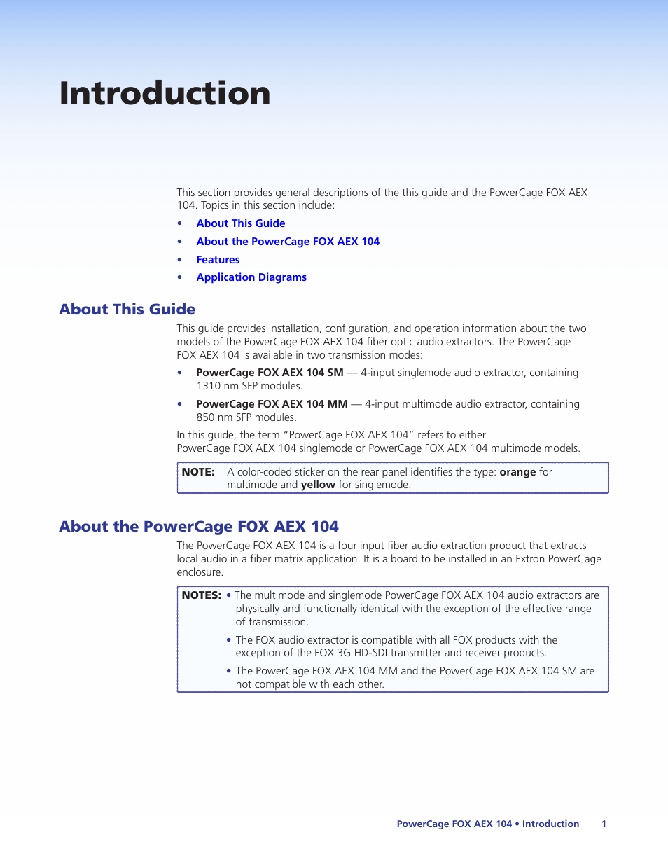 Introduction, About this guide, About the powercage fox aex 104 | About this guide about the powercage fox aex 104 | Extron Electronics PowerCage FOX AEX 104 User Guide User Manual | Page 7 / 19