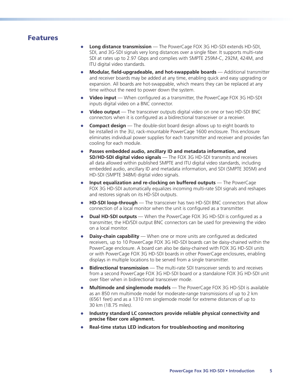 Features | Extron Electronics PowerCage FOX 3G HD-SDI User Guide User Manual | Page 11 / 35