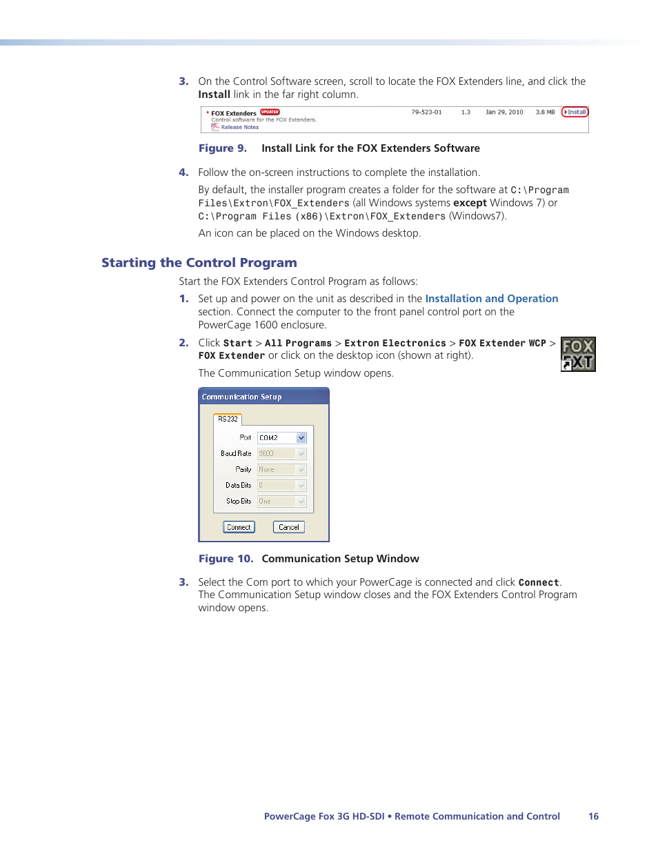 Starting the control program | Extron Electronics PowerCage FOX 3G HD-SDI User Guide User Manual | Page 22 / 35