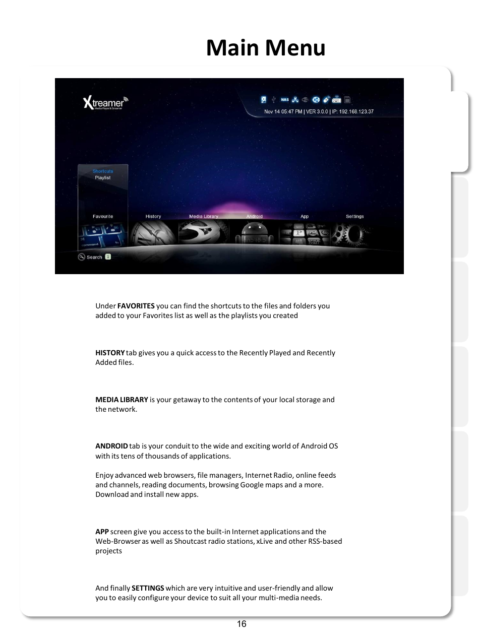 Main menu | Xtreamer SideWinder3 User Manual | Page 16 / 91