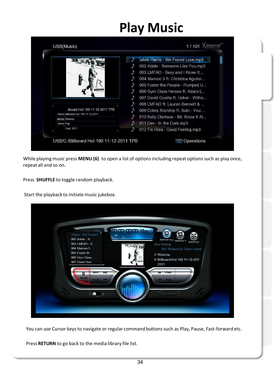 Play music | Xtreamer SideWinder3 User Manual | Page 34 / 91