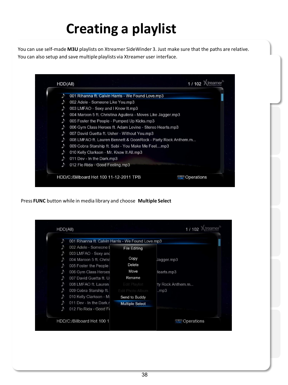 Creating a playlist | Xtreamer SideWinder3 User Manual | Page 38 / 91