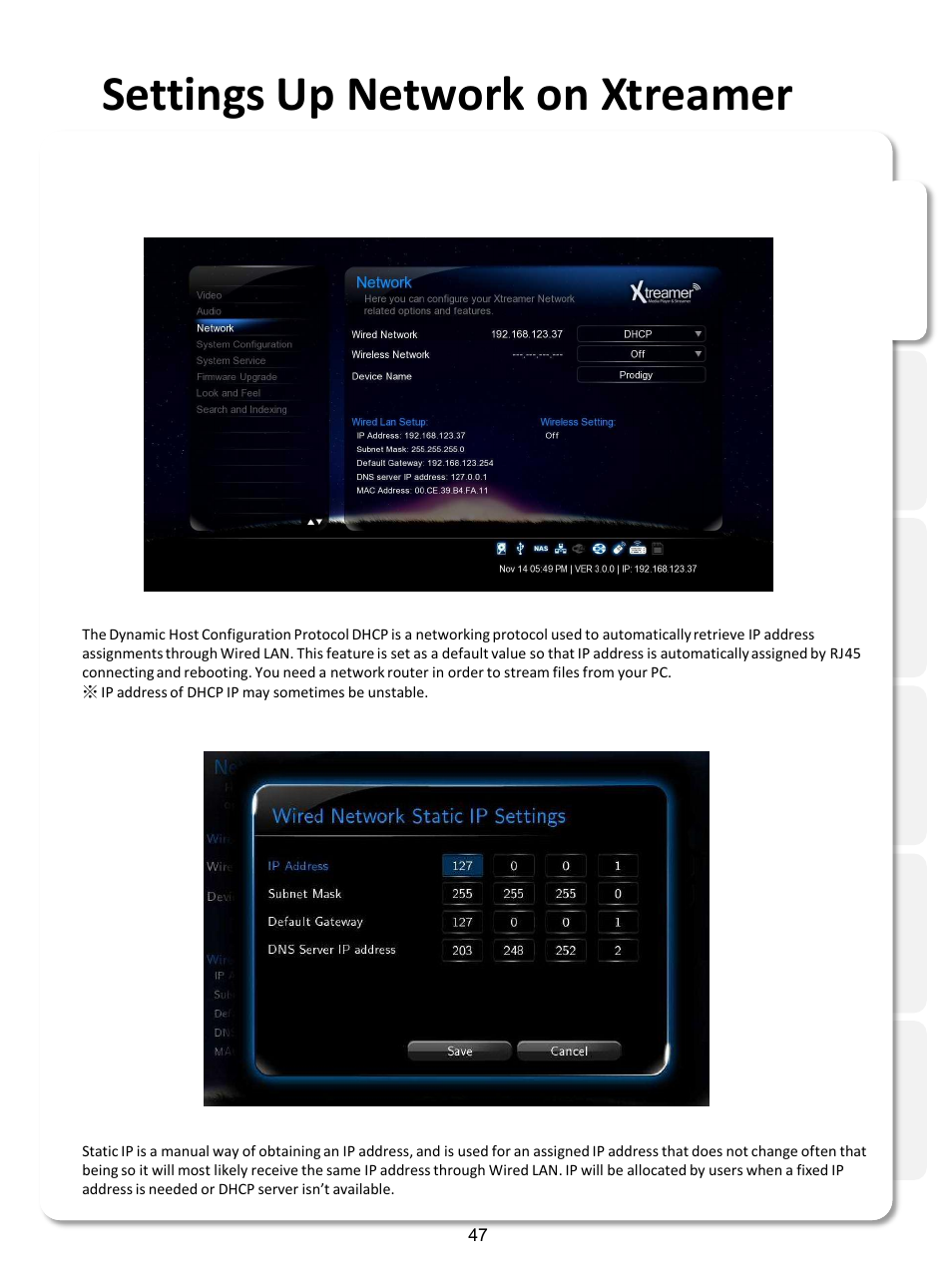 Settings up network on xtreamer | Xtreamer SideWinder3 User Manual | Page 47 / 91