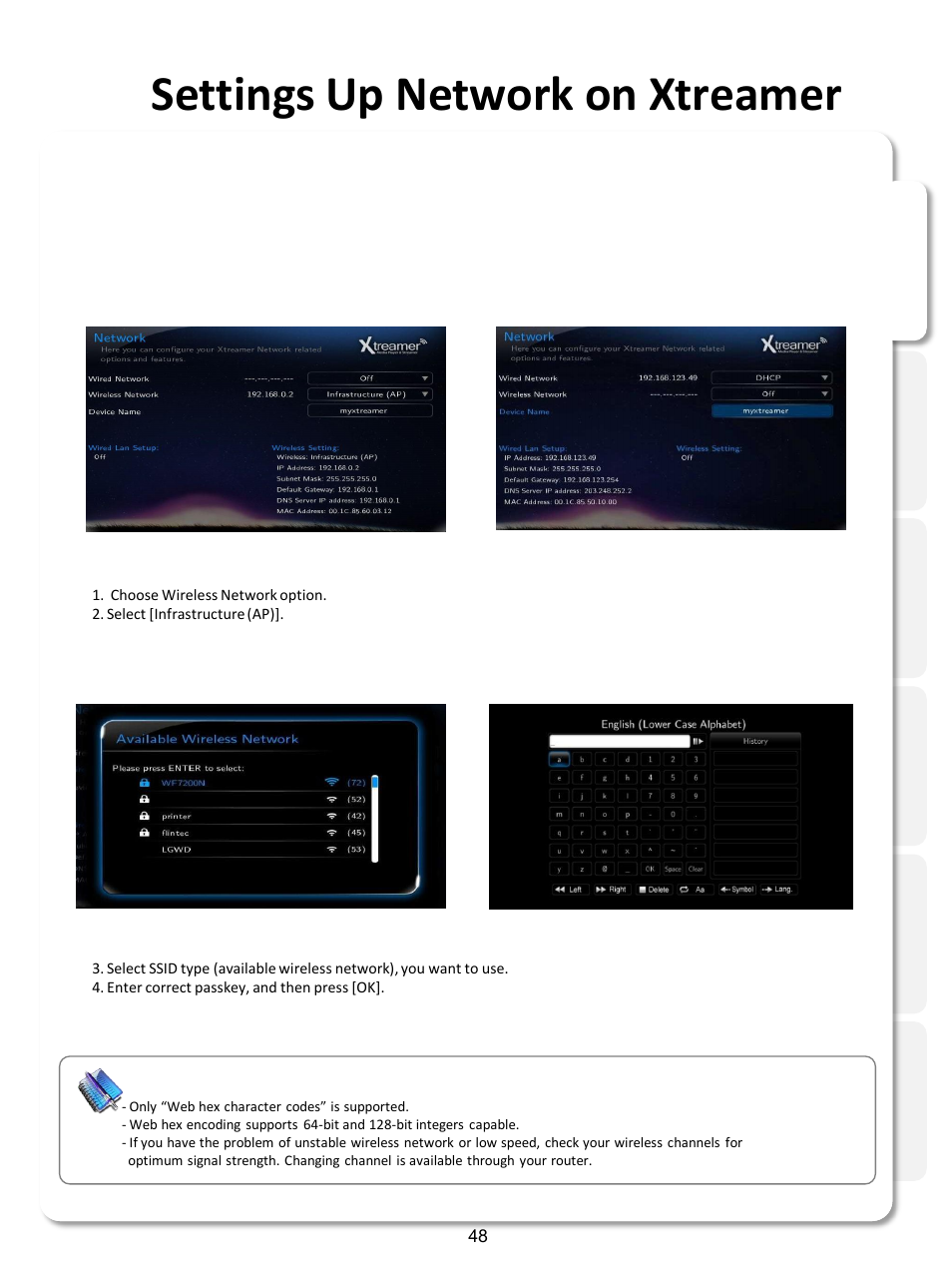 Settings up network on xtreamer | Xtreamer SideWinder3 User Manual | Page 48 / 91