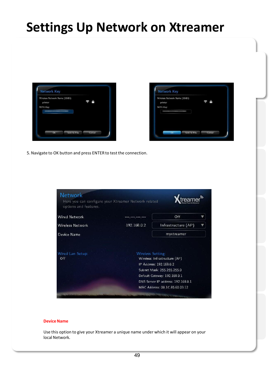 Settings up network on xtreamer | Xtreamer SideWinder3 User Manual | Page 49 / 91