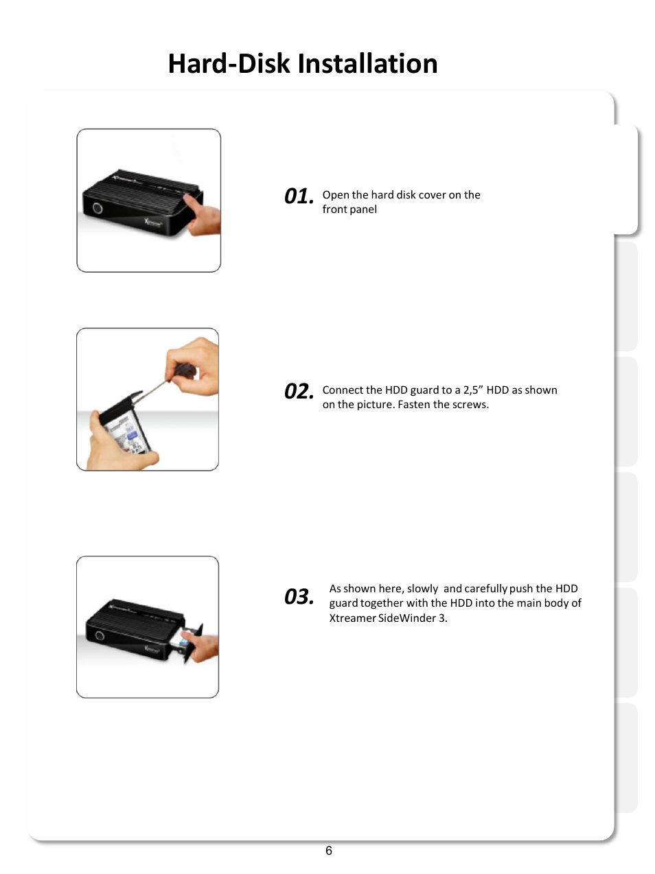 Hard-disk installation | Xtreamer SideWinder3 User Manual | Page 6 / 91