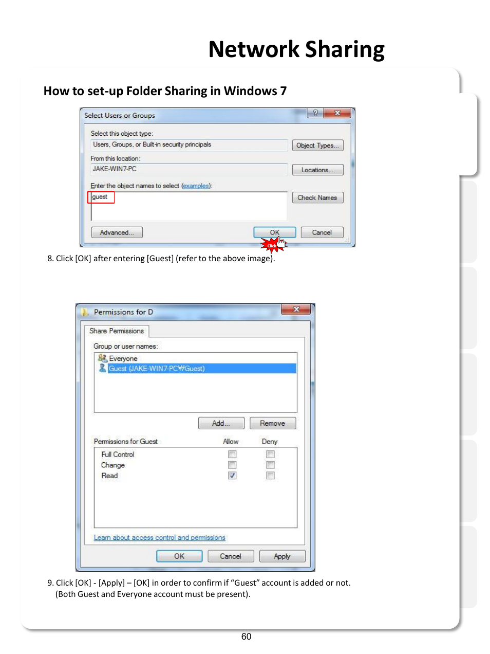 Network sharing, How to set-up folder sharing in windows 7 | Xtreamer SideWinder3 User Manual | Page 60 / 91