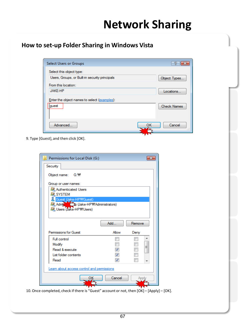 Network sharing, How to set-up folder sharing in windows vista | Xtreamer SideWinder3 User Manual | Page 67 / 91
